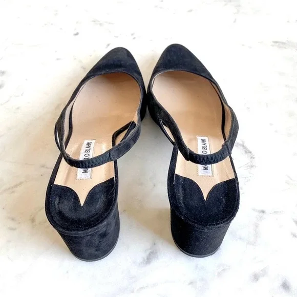 Manolo Blahnik Allurasa Suede Slingback Heel in Black Size 11.5 - Picture 5 of 11